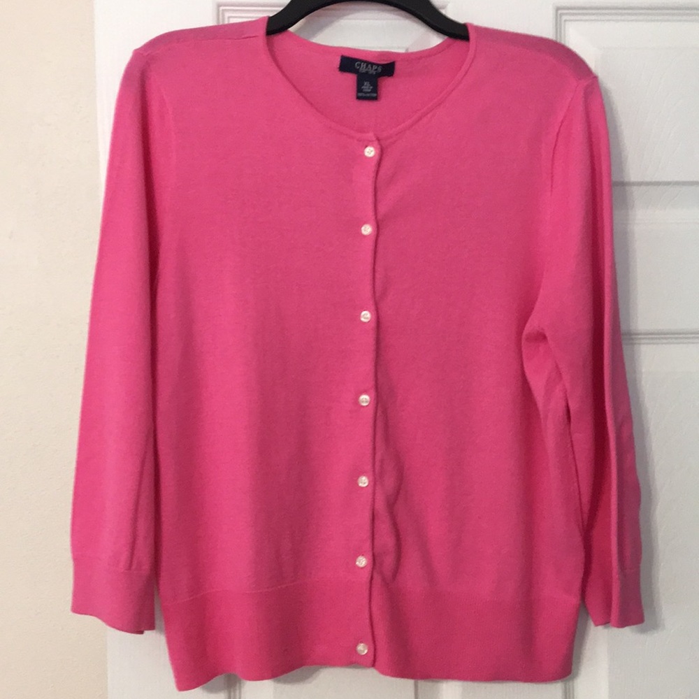 Chaps pink 3/4 sleeve cotton cardigan sweater